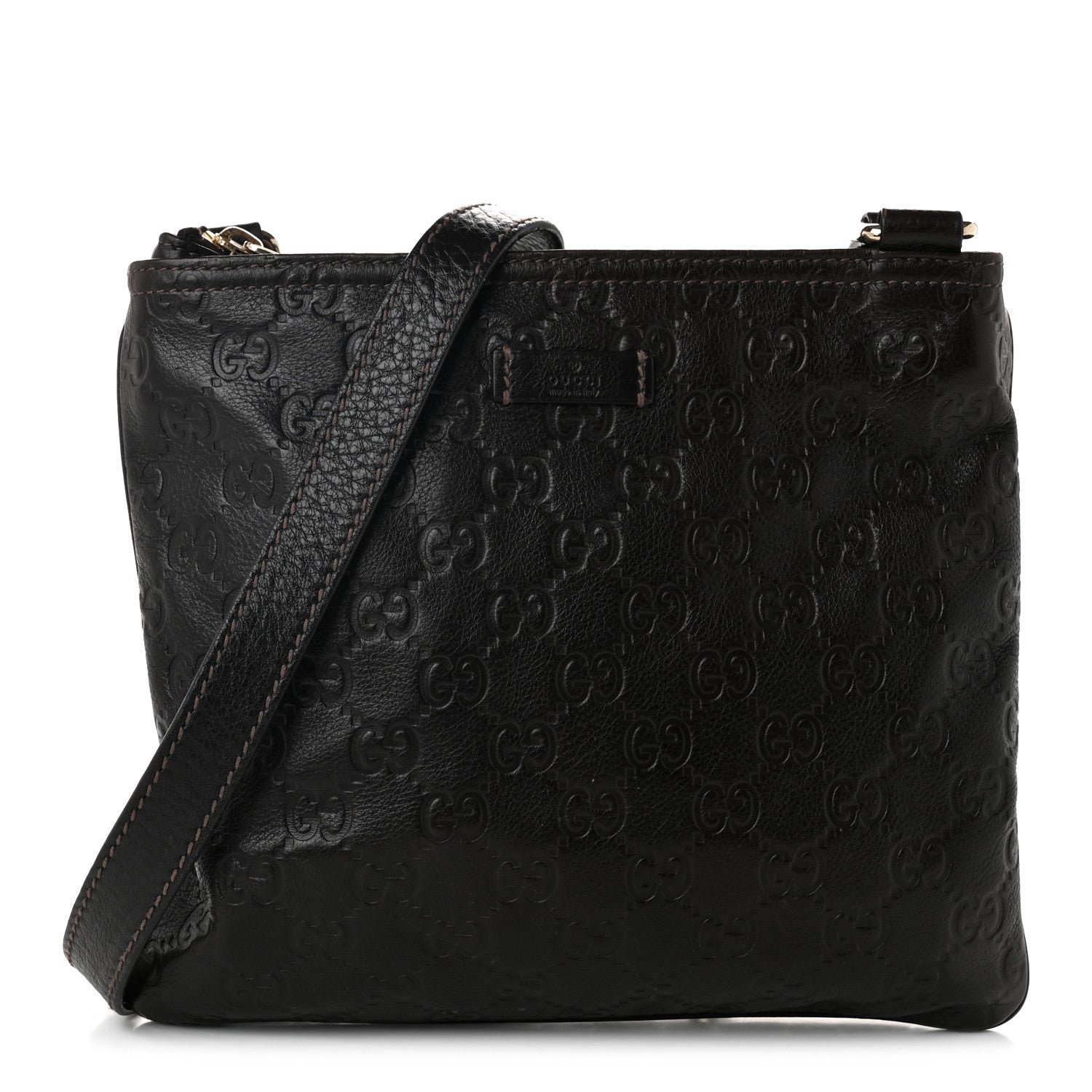 Gucci Guccissima Small Flat Messenger Bag Dark Brown