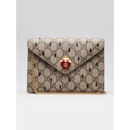 Gucci Beige/Ebony GG Coated Canvas Strawberry Wallet on Chain Bag