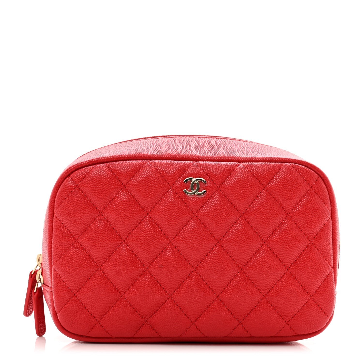 Chanel Caviar Quilted Medium Curvy Pouch Cosmetic Case Red