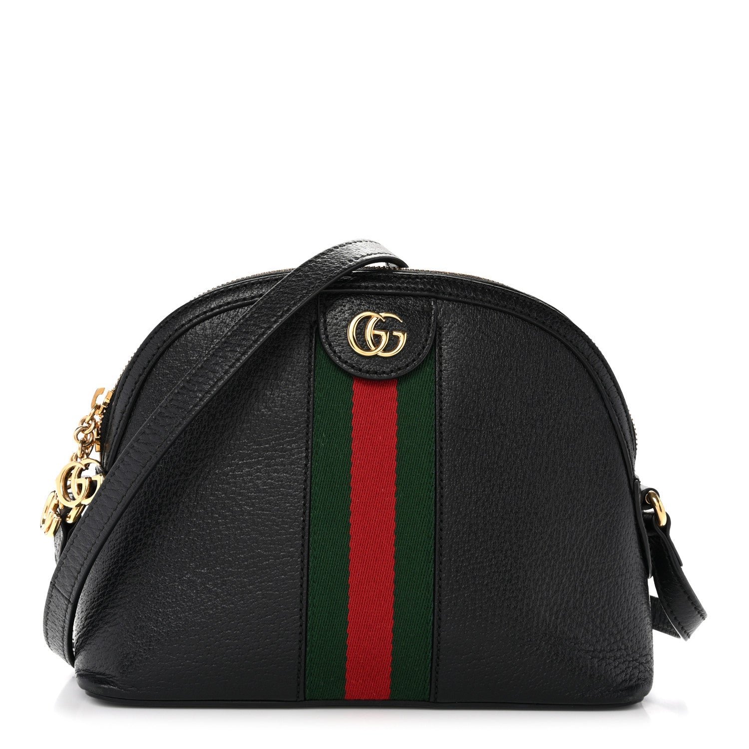 Gucci Calfskin GG Web Small Ophidia Dome Shoulder Bag Black