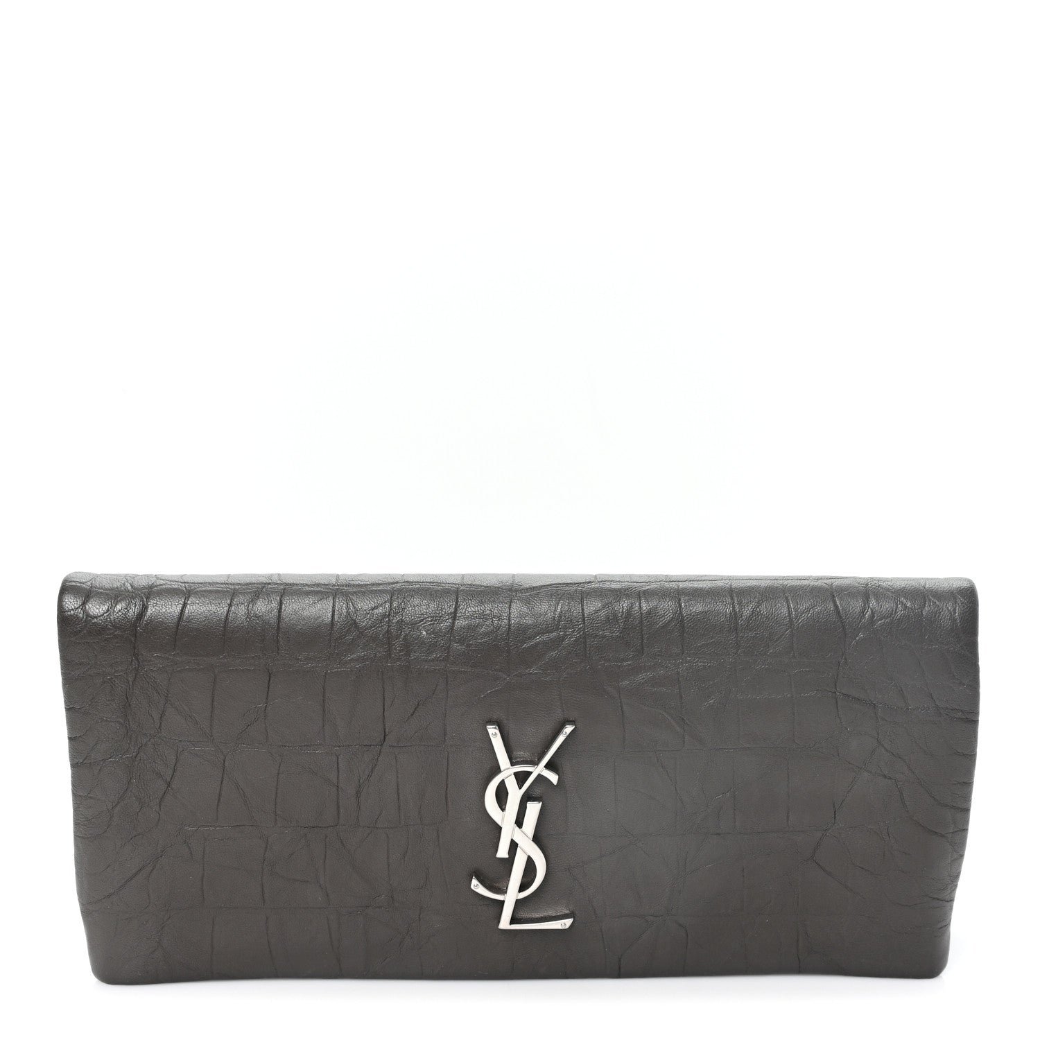 Saint Laurent Crocodile Embossed Calfskin West Hollywood Monogram Fold Over Clutch Earth