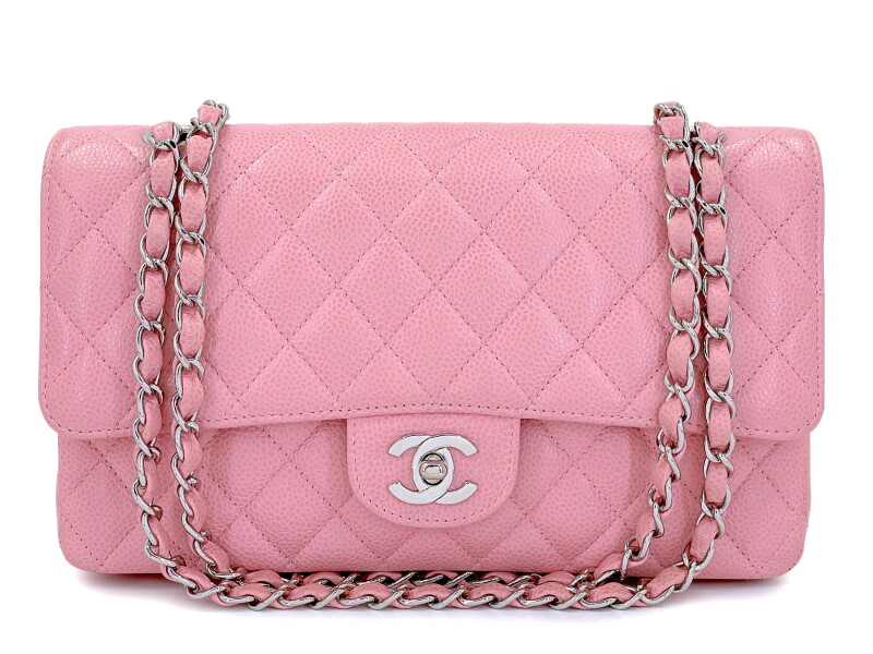 Sakura Pink Quilted Caviar Medium Classic Double Flap Bag Silver Hardware, 2004-2005
