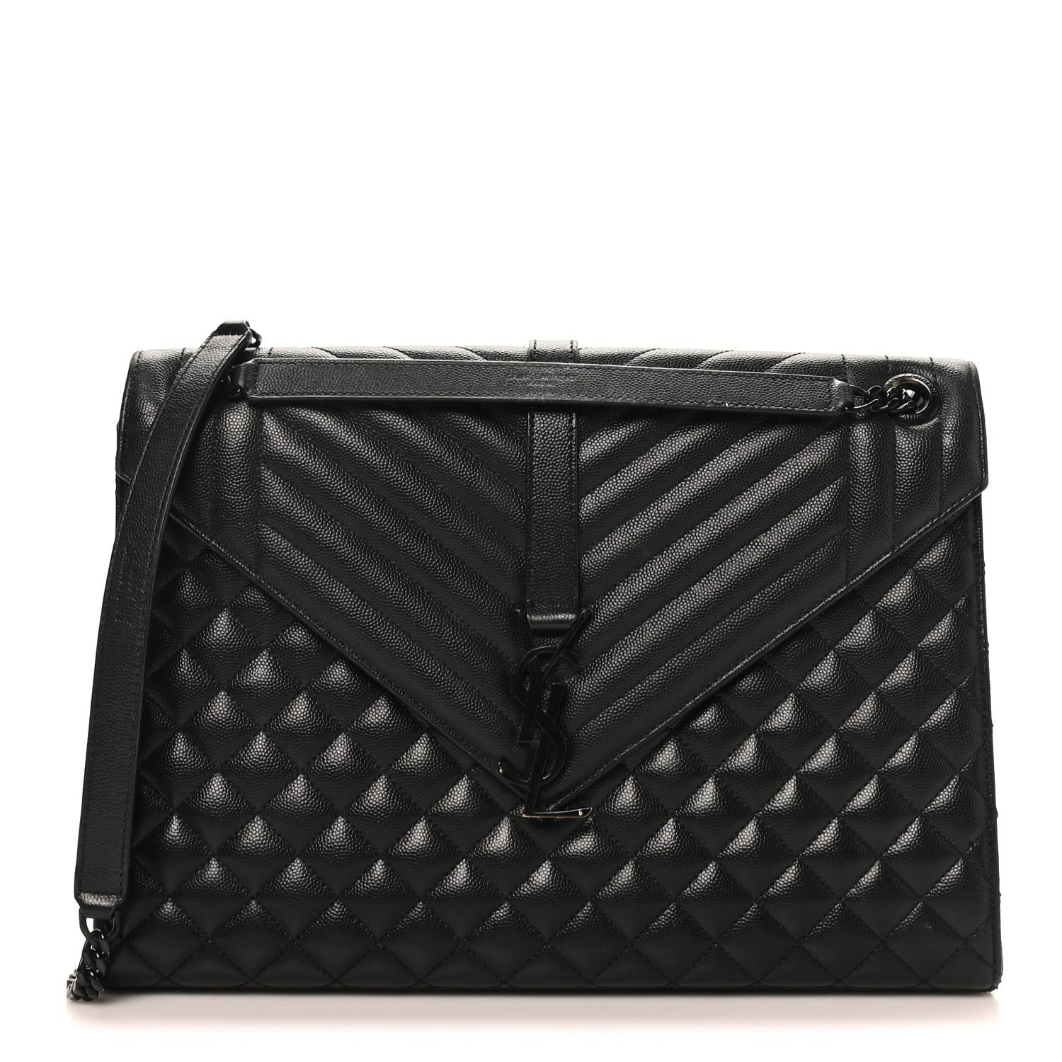 Saint Laurent Grain De Poudre Textured Mixed Matelasse Large Triquilt Monogram Monochrome Satchel Black
