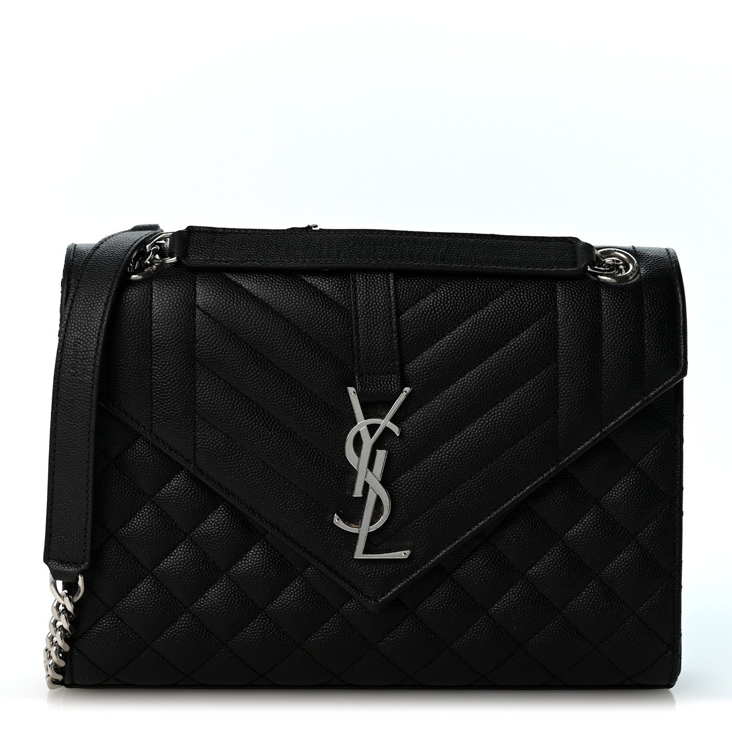 Saint Laurent Grain De Poudre Textured Mixed Matelasse Triquilt Medium Monogram Satchel Black