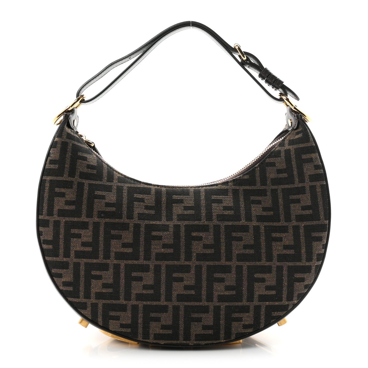 Fendi Fabric Jacquard Vitello Grace FF 1974 Small Fendigraphy Hobo Bag Tobacco Moro Ebano