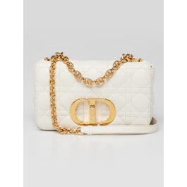 Christian Dior White Cannage Quilted Calfskin Leather Small Caro Bag