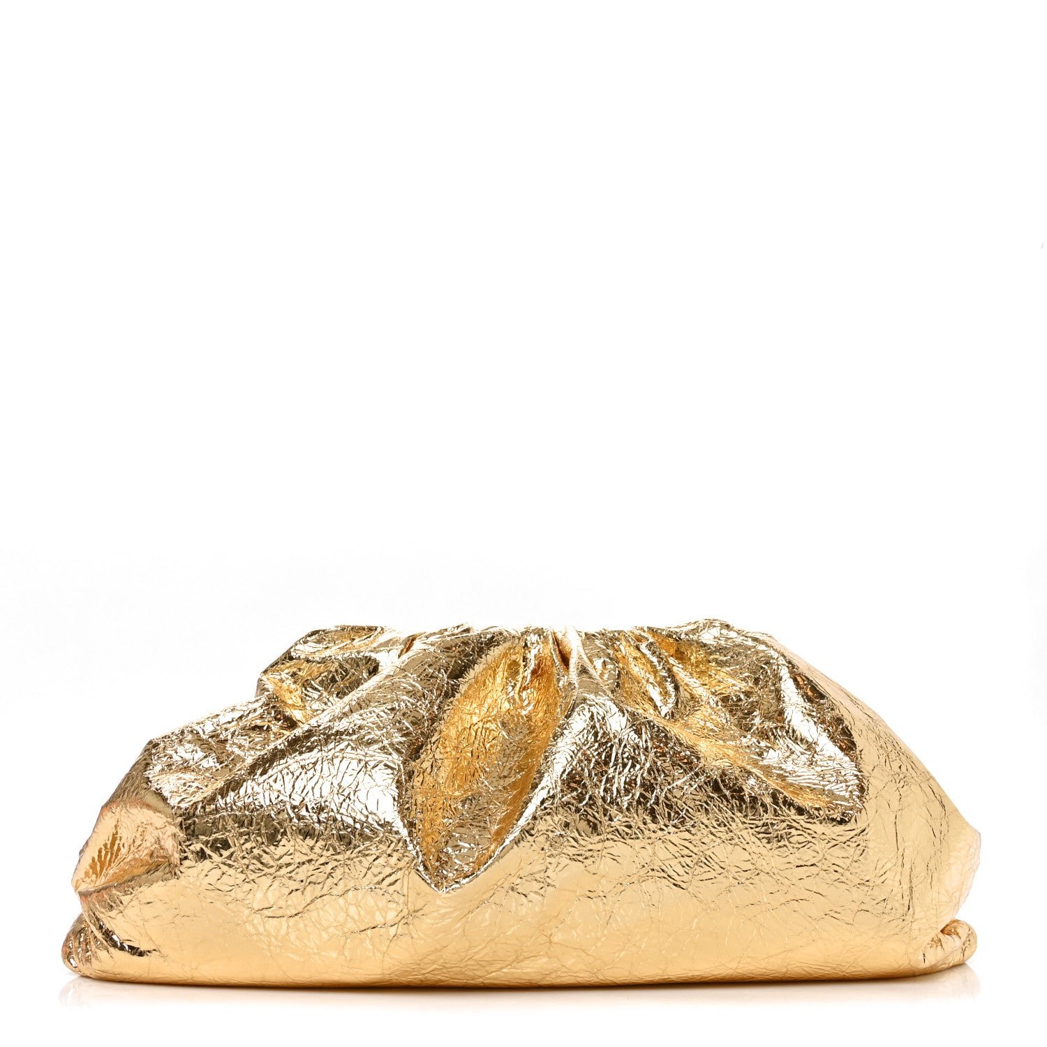 Bottega Veneta Metallic Crushed Calfskin The Pouch Oversized Clutch Gold