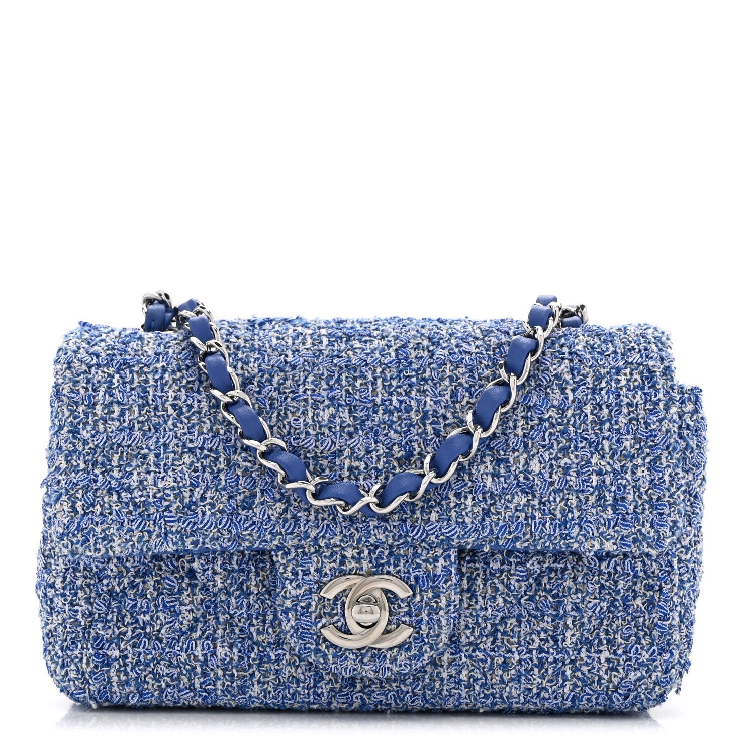 Chanel Tweed Quilted Mini Rectangular Flap Blue White