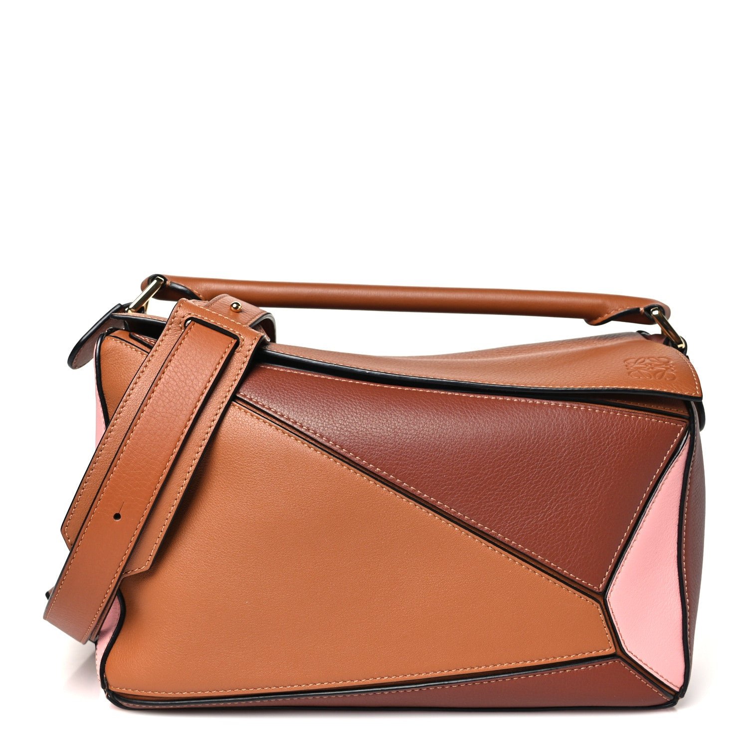 Loewe Calfskin Medium Puzzle Bag Tan Medium Pink