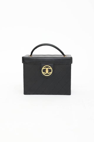 1994 Large Leather Circle CC Vanity Case Bag