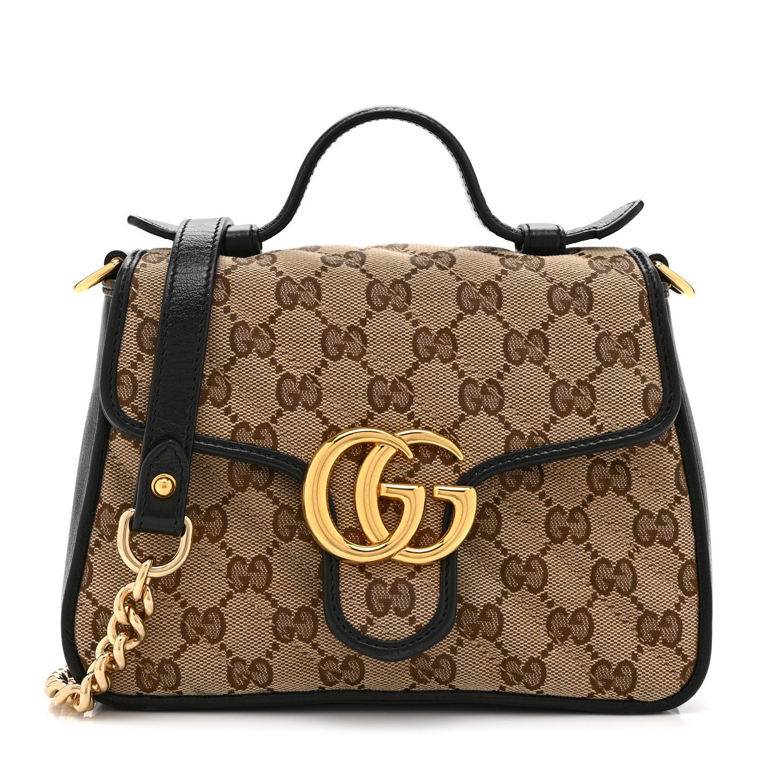 Gucci Monogram Azalea Calfskin Matelasse Diagonal Mini GG Marmont Top Handle Shoulder Bag Beige Ebony Black