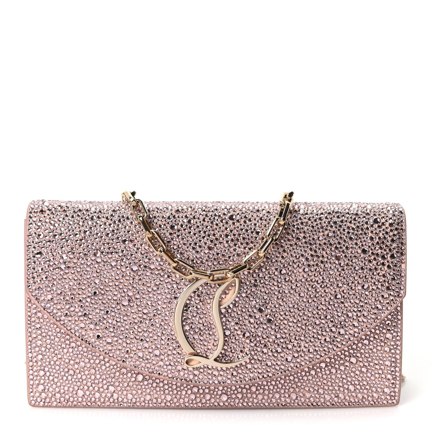 Christian Louboutin Suede Crystal Strass Loubi54 Crossbody Clutch Pink