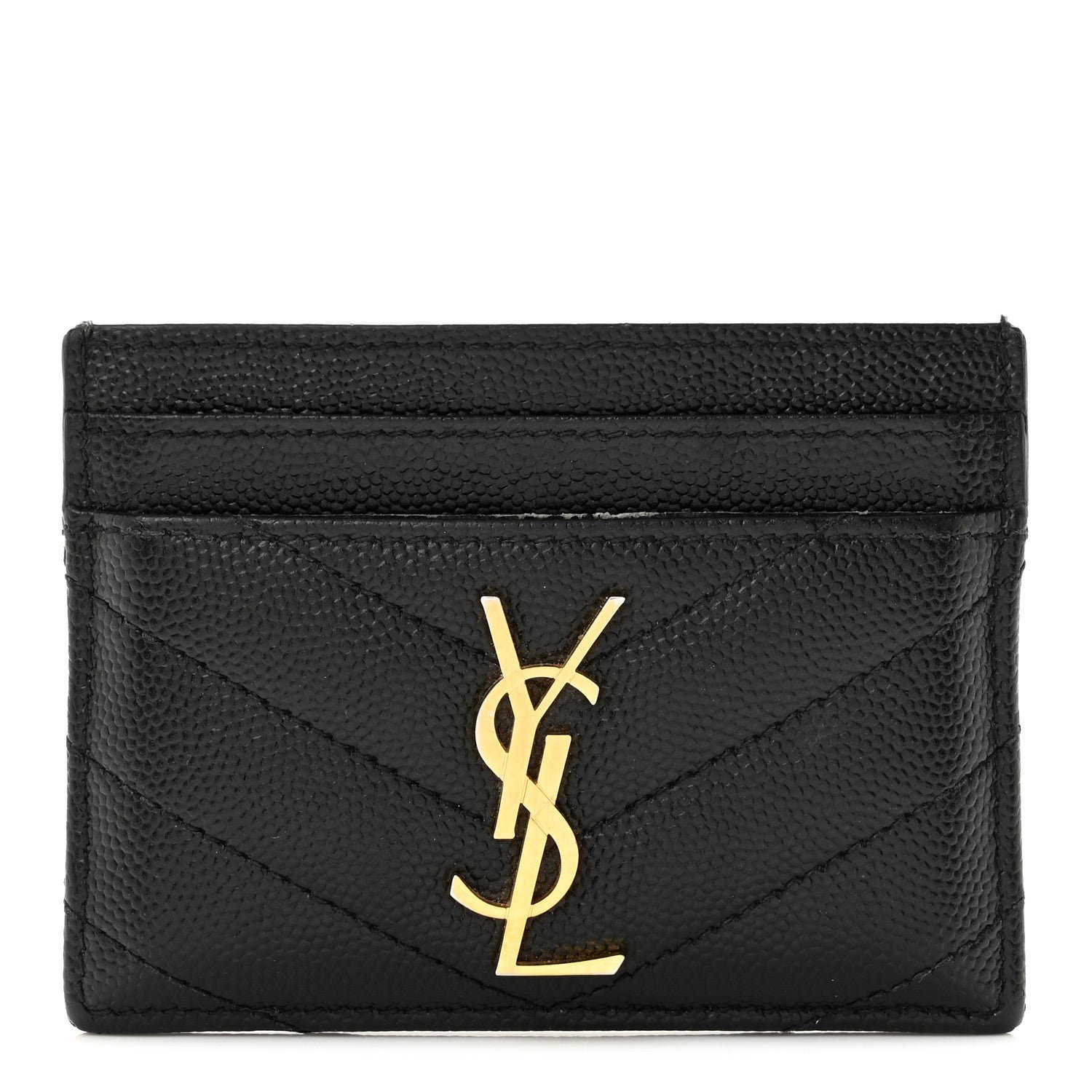 Saint Laurent Grain De Poudre Matelasse Chevron Monogram Credit Card Case Black