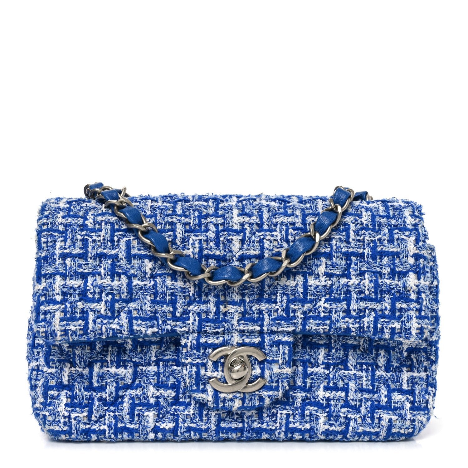 Chanel Tweed Quilted Mini Rectangular Flap Blue White