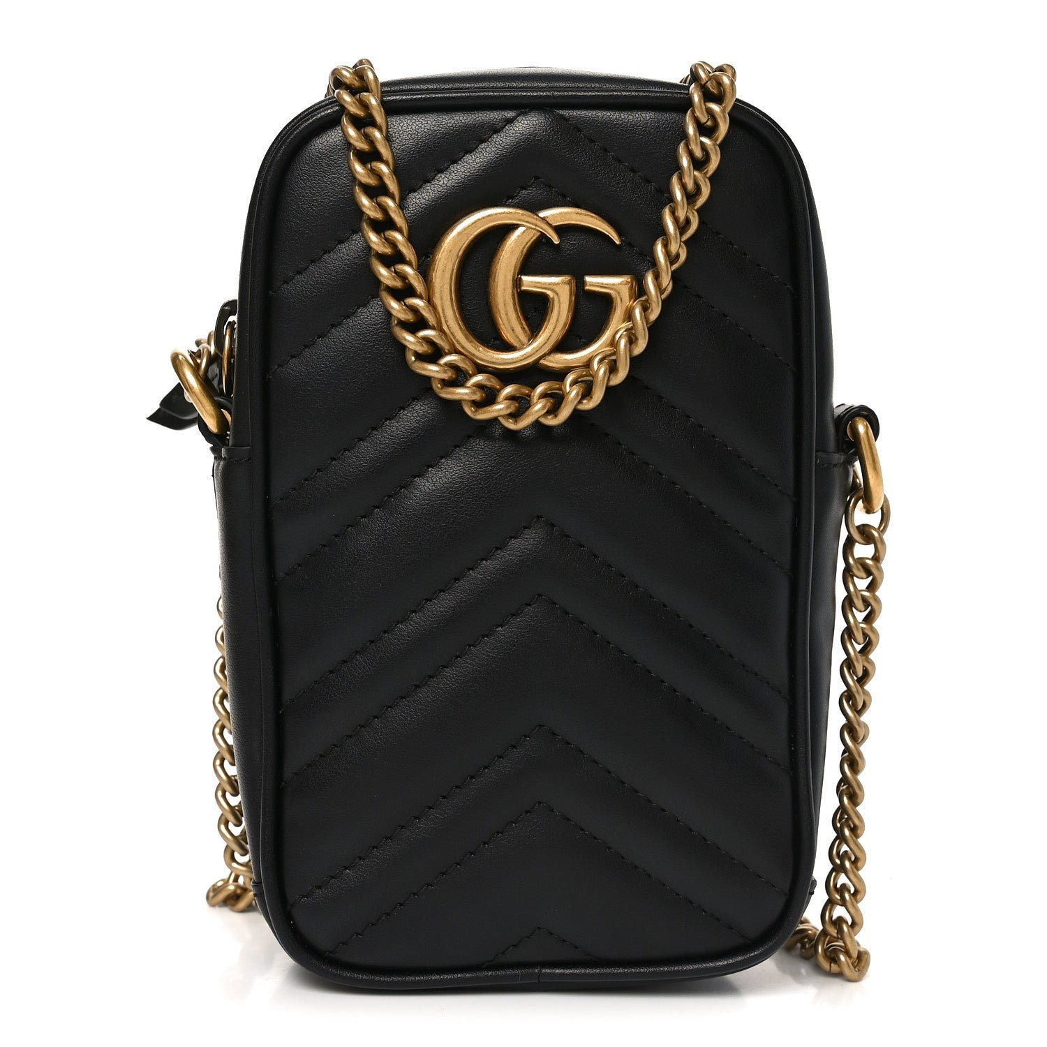 Gucci Calfskin Matelasse Mini GG Marmont Crossbody Bag Black