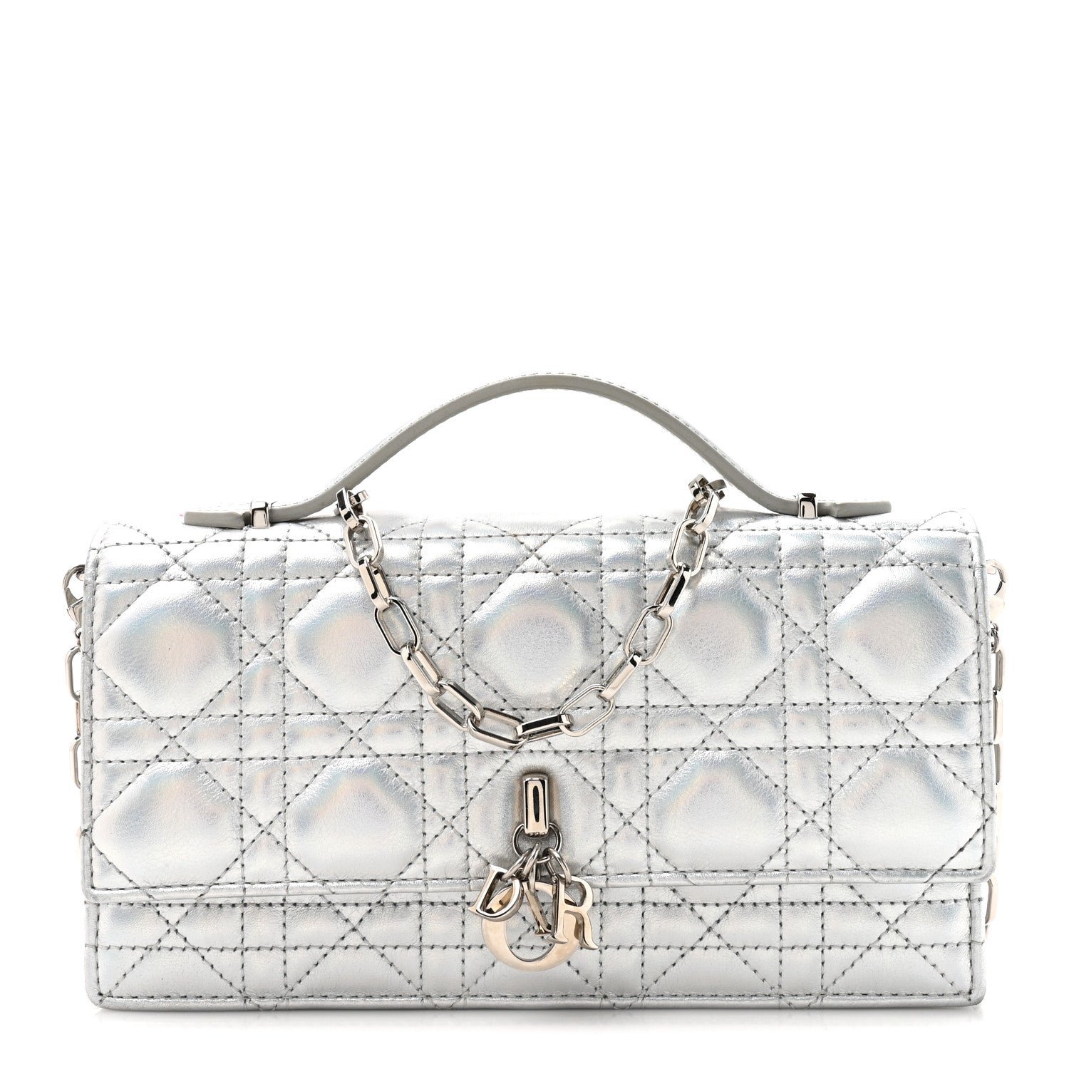 Christian Dior Iridescent Metallic Lambskin Cannage Mini My Dior Bag Silver