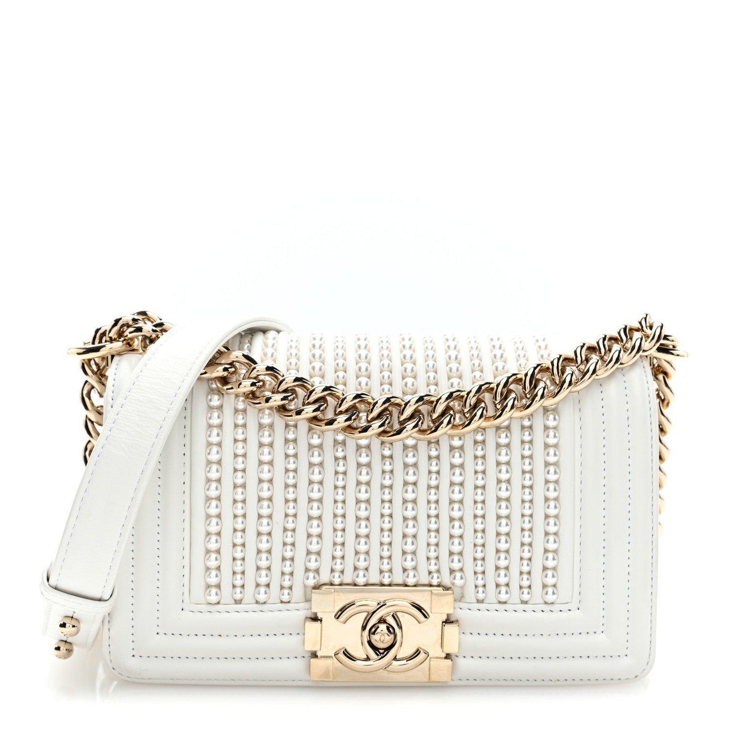 Chanel Calfskin Pearl Small Boy Flap White
