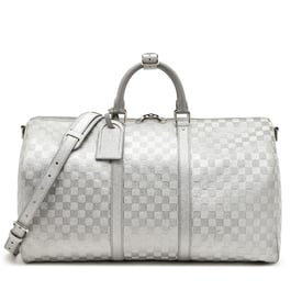 Louis Vuitton Virgil Abloh Silver Glitter Damier Leather Keepall 50 Bandoulière Silver Hardware, 2022