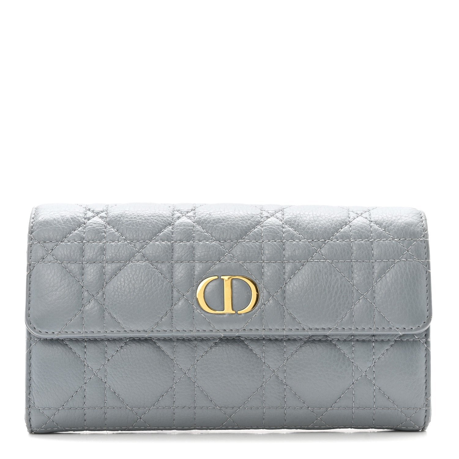 Christian Dior Supple Calfskin Cannage Caro Orchid Long Wallet Cloud Blue