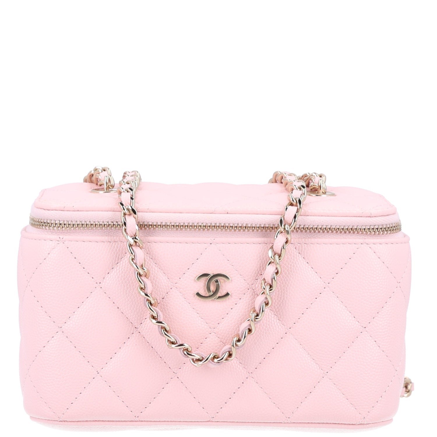 Chanel Caviar Quilted Small Vanity Case With Chain Pink