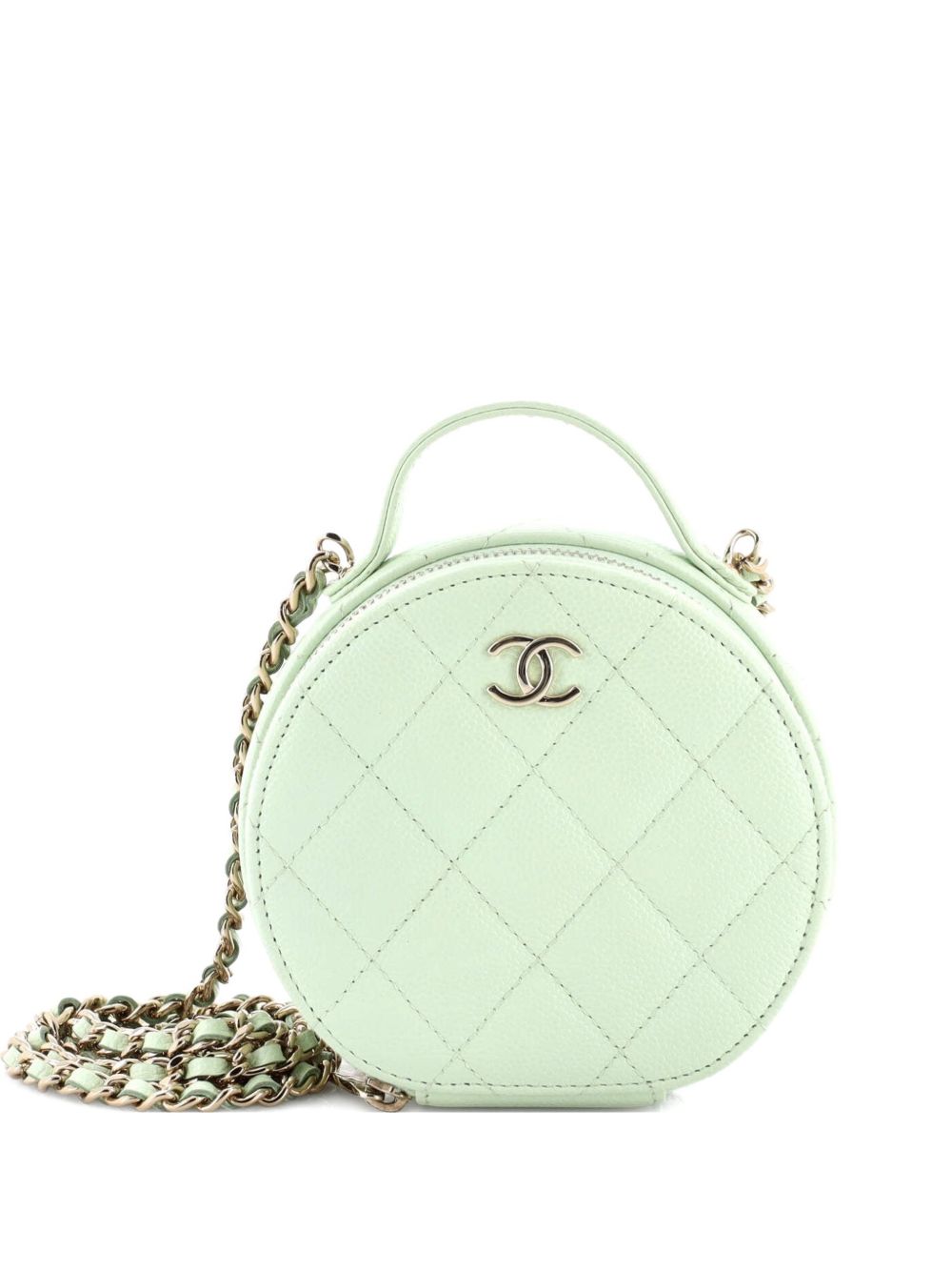 Handle with Care Round Vanity Case with Chain Quilted Caviar Small crossbody bag