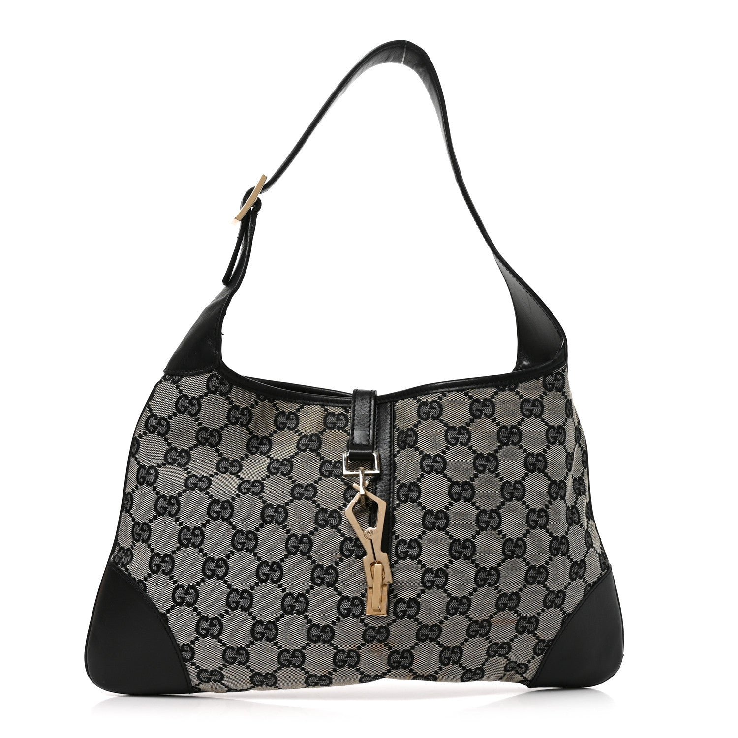 Gucci Monogram Lobster Clasp Jackie O Hobo Beige Black