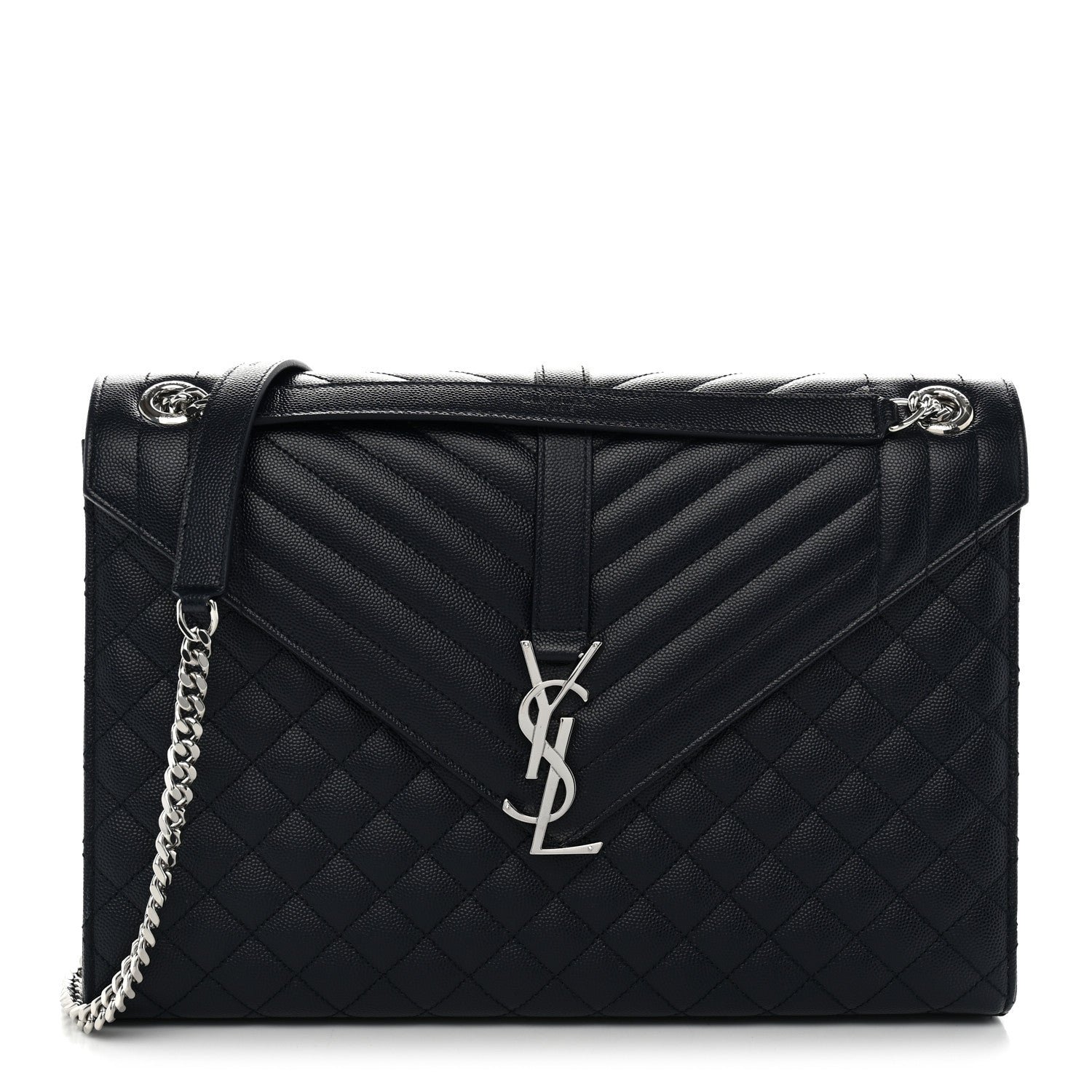 Saint Laurent Grain De Poudre Large Tri-Quilt Monogram Satchel Deep Marine