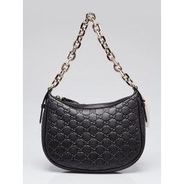 Gucci Black Guccissima Embossed Leather Half Moon Small Shoulder Bag