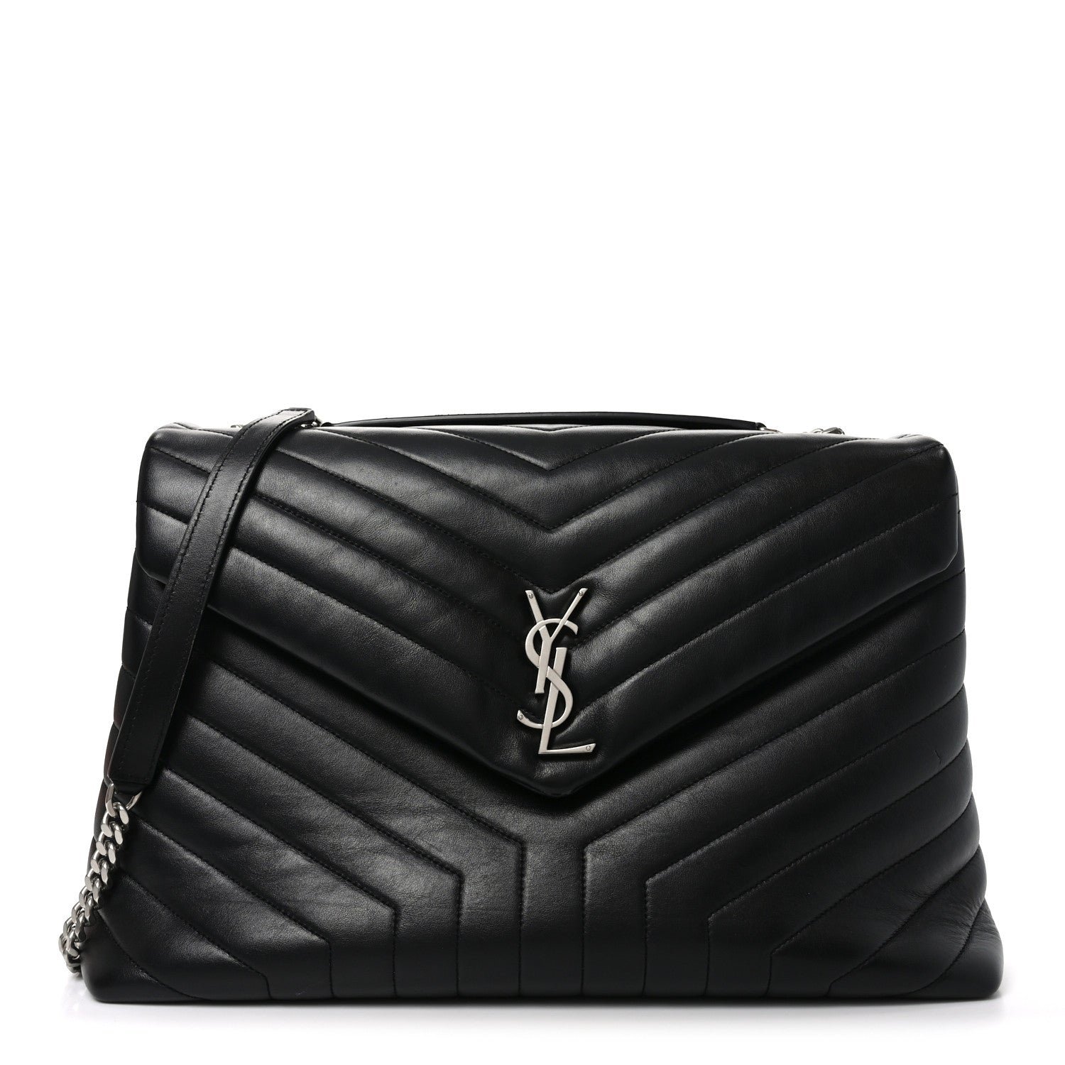Saint Laurent Calfskin Y Quilted Monogram Large Loulou Chain Satchel Black