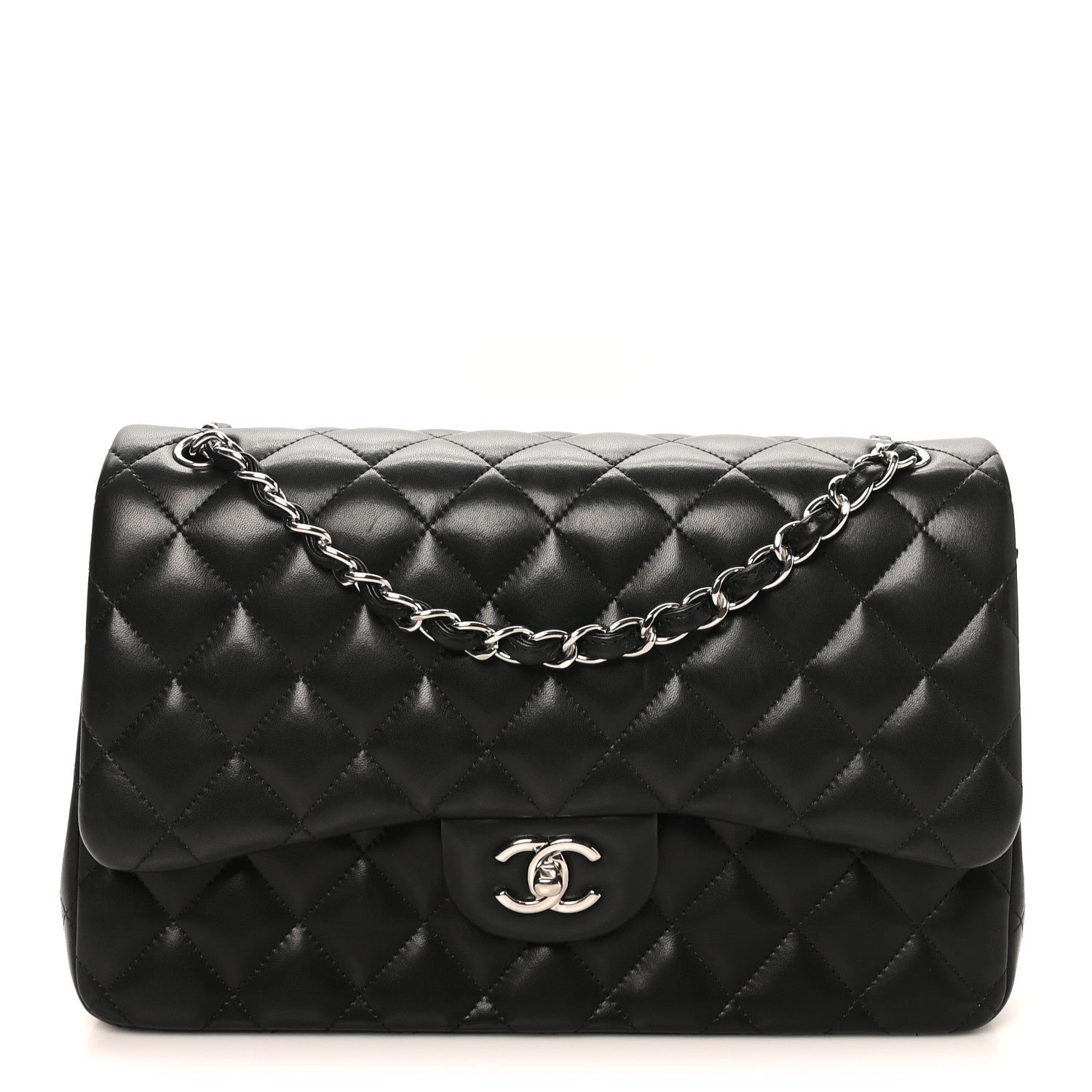 Lambskin Quilted Jumbo Double Flap Black