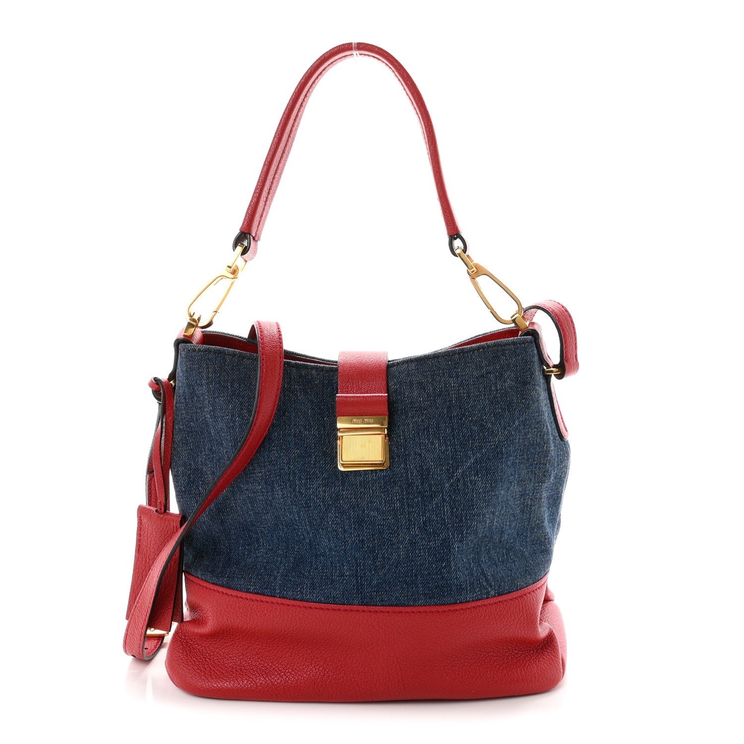 Miu Miu Denim Madras Hobo Bag Blue Fuoco