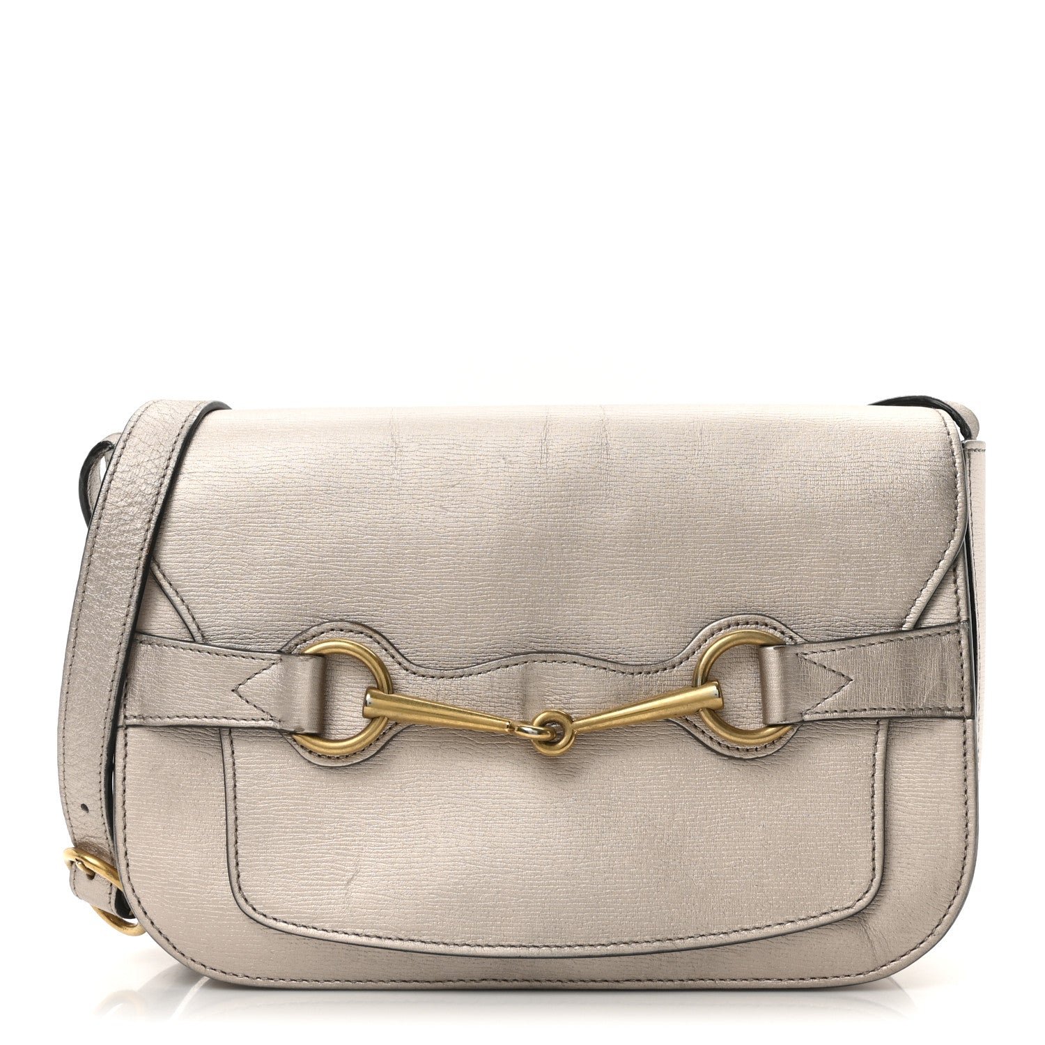 Gucci Textured Metallic Calfskin Bright Bit Flap Bag Silver
