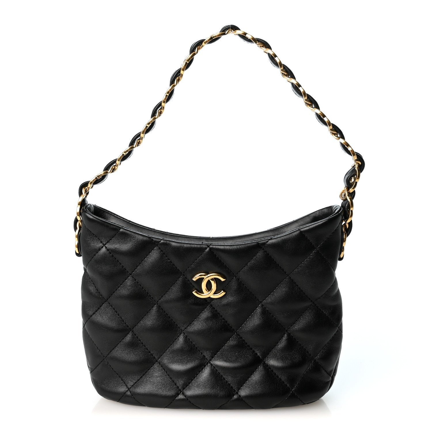 Chanel Lambskin Quilted CC Links Hobo Black
