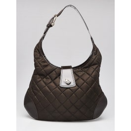 Burberry Burberry Green/Brown Quilted Nylon Brook Hobo Bag	