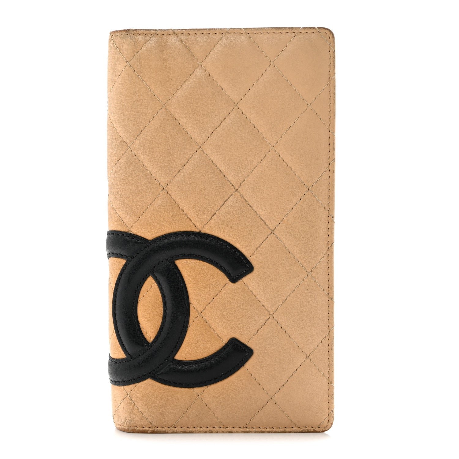 Chanel Calfskin Quilted Cambon Yen Wallet Beige Black