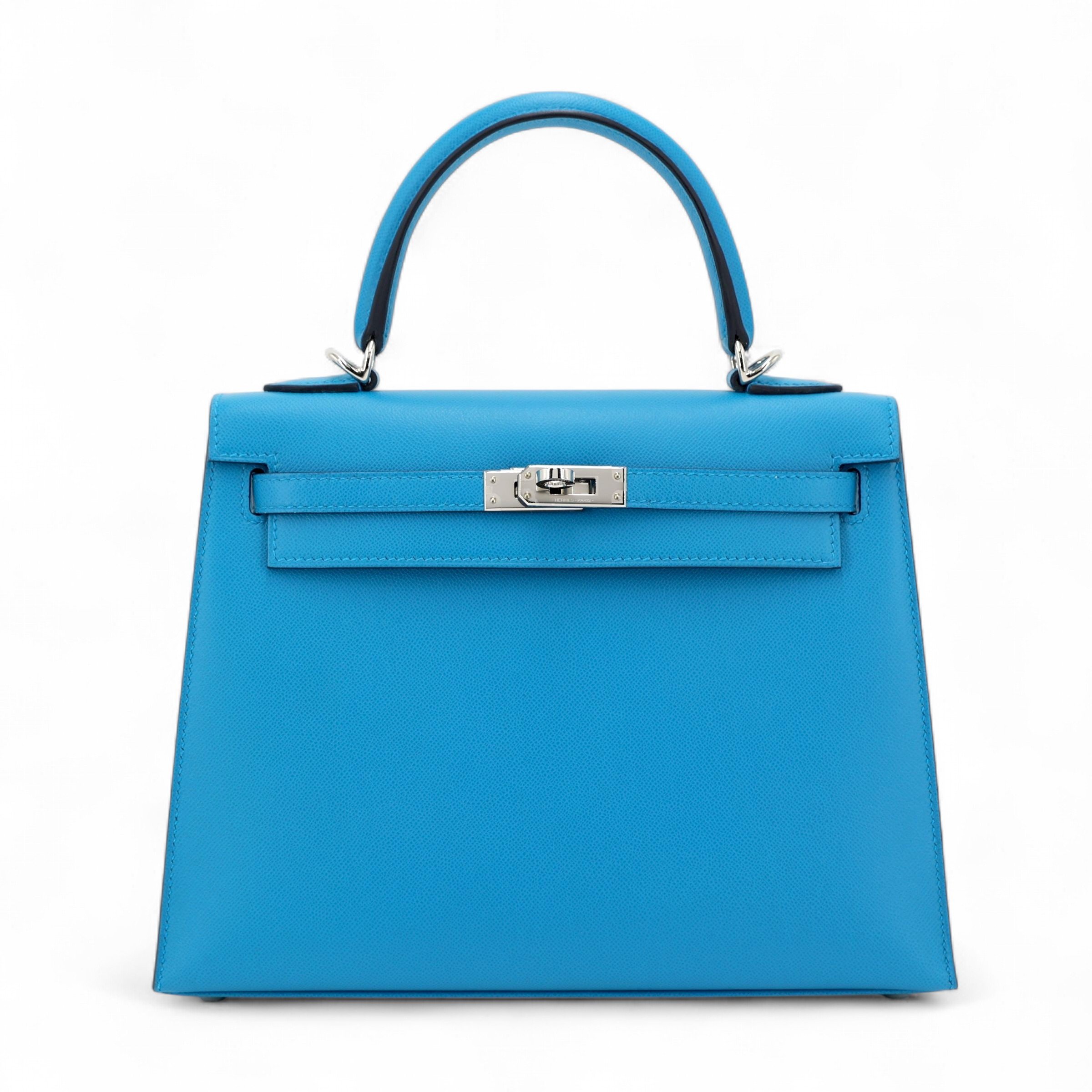 Hermes Unused ( Rank NS ) HERMÈS Kelly 25 Sellier Verso Bleu Frida (0F) Bleu Roy (74) Madame Palladium hardware B (2023)