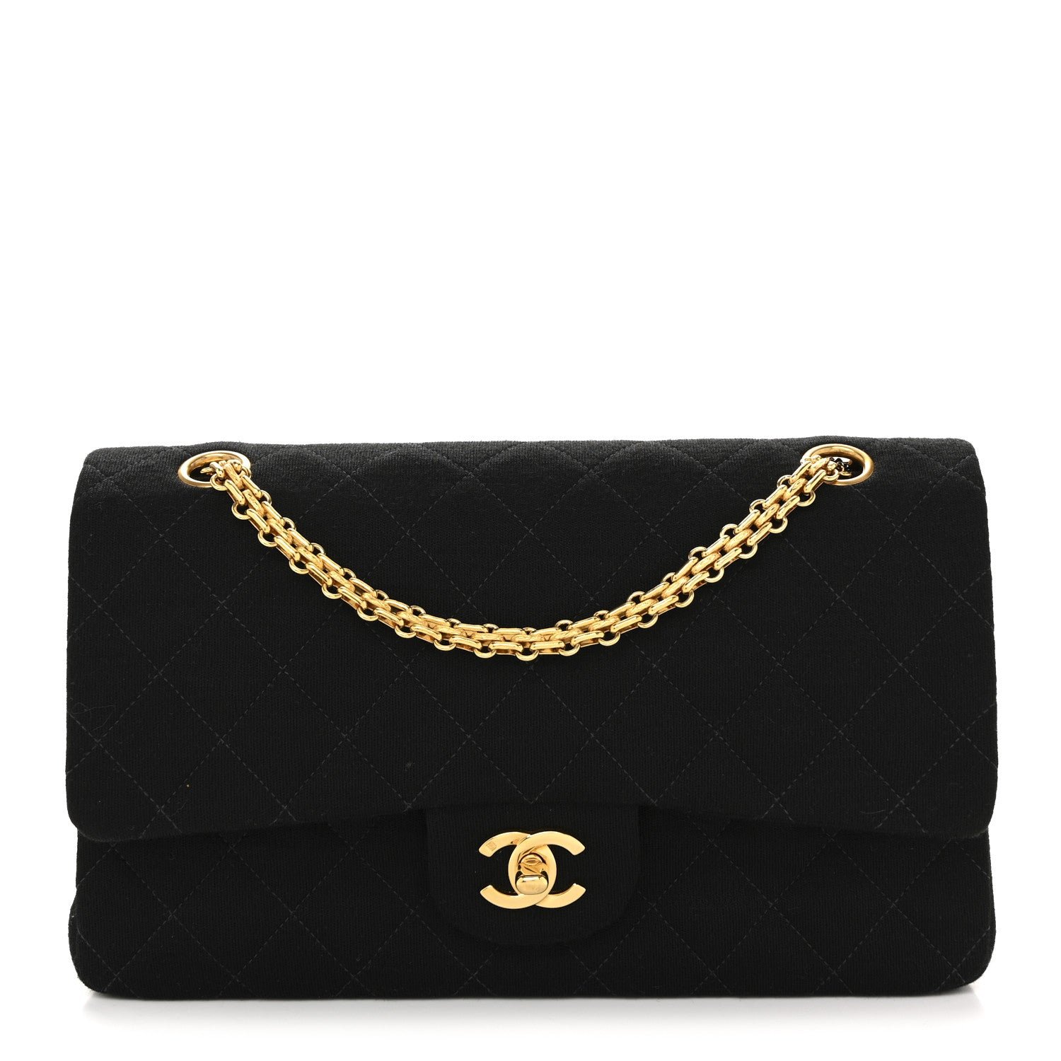 Chanel Jersey Quilted Medium Double Flap Black