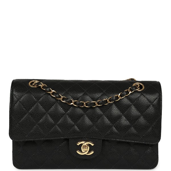 Vintage Chanel Medium Classic Double Flap Bag Black Caviar Gold Hardware