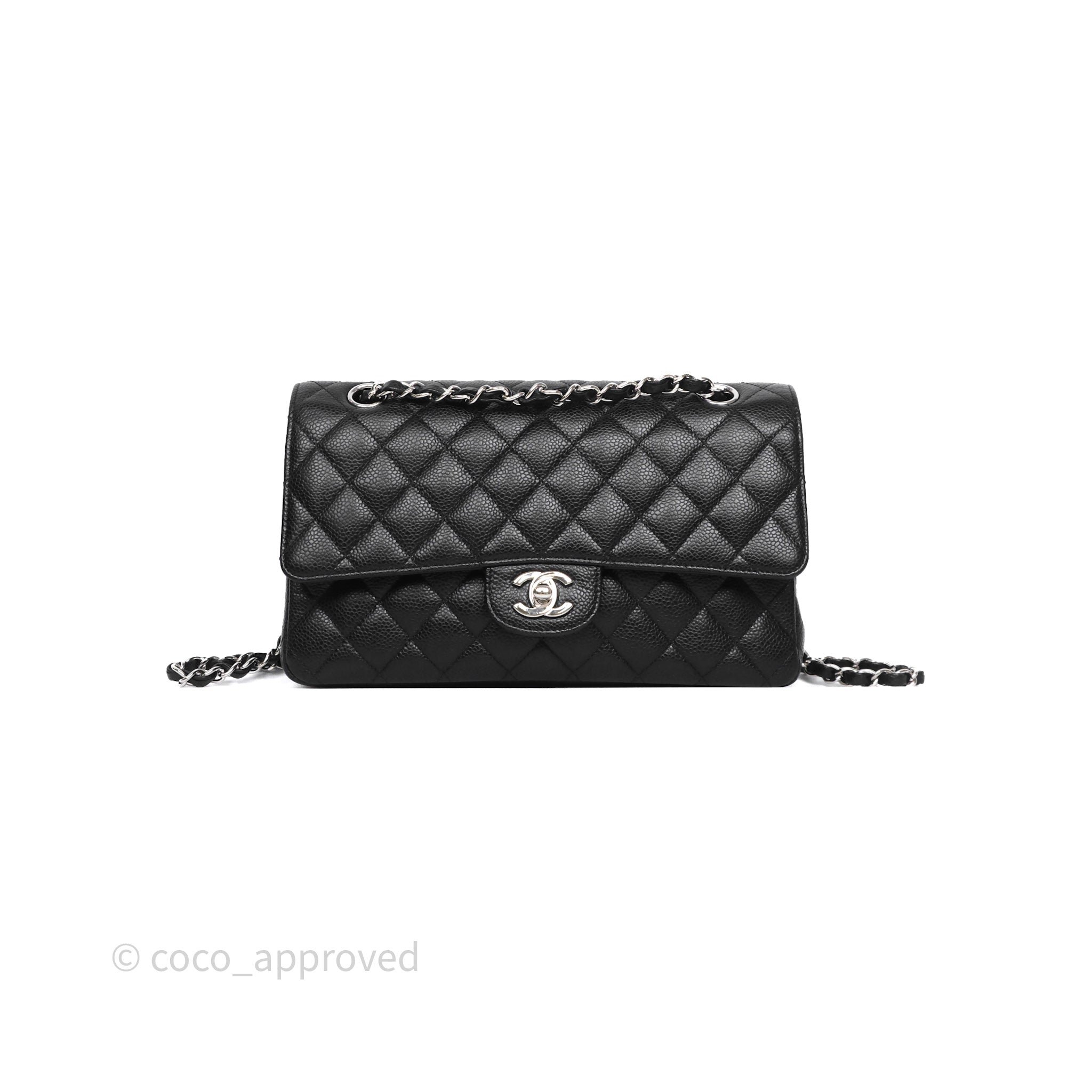 Chanel Classic M/L Medium Flap Quilted Black Caviar Silver Hardware