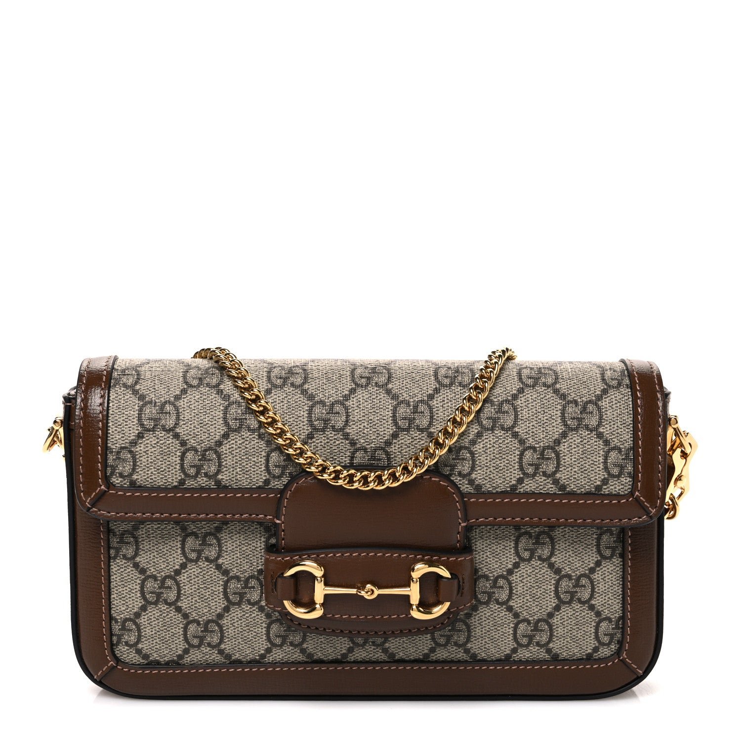 Gucci GG Supreme Monogram Azalea Calfskin Horsebit 1955 Mini Bag Beige Ebony Brown Sugar