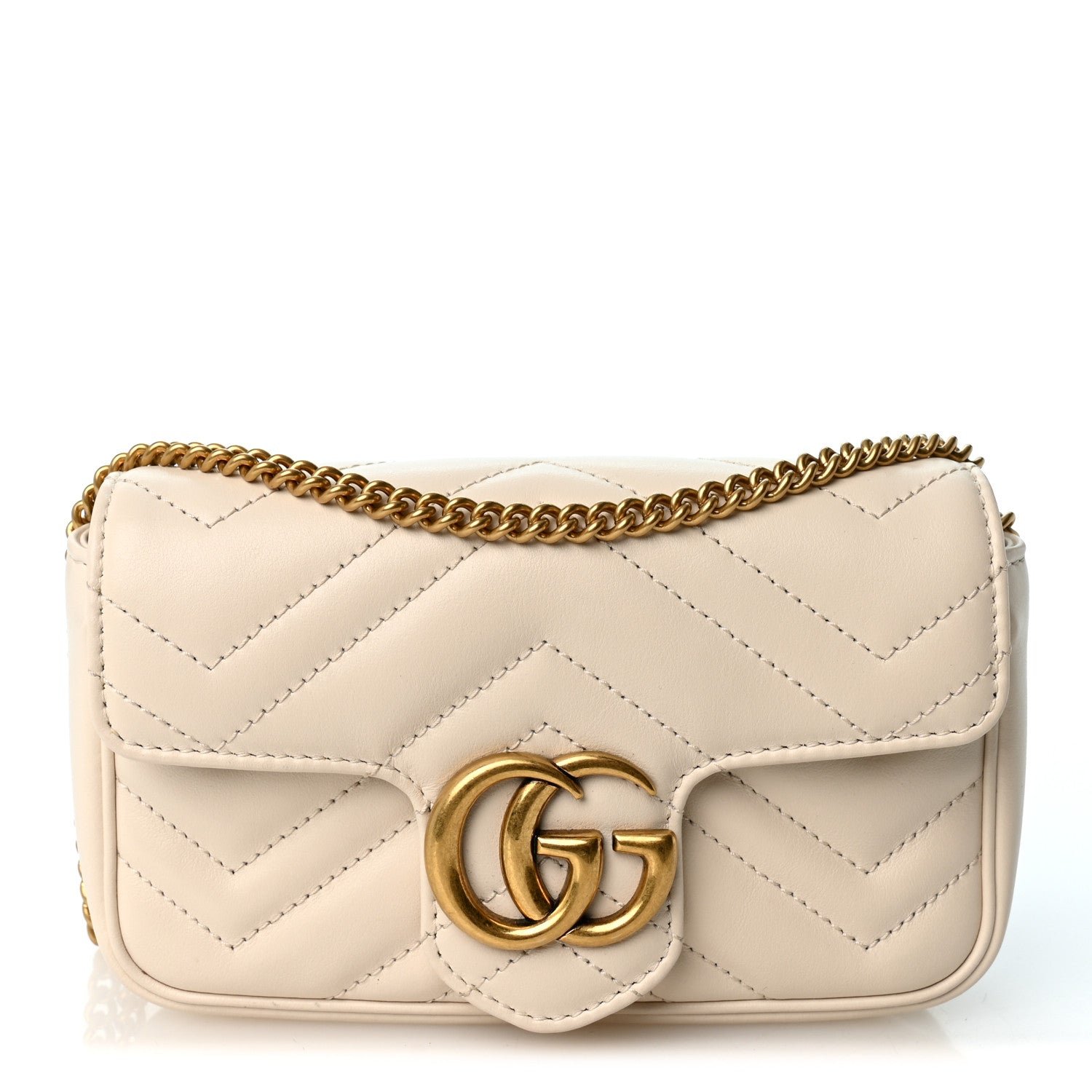 Gucci Calfskin Matelasse Super Mini GG Marmont Shoulder Bag White