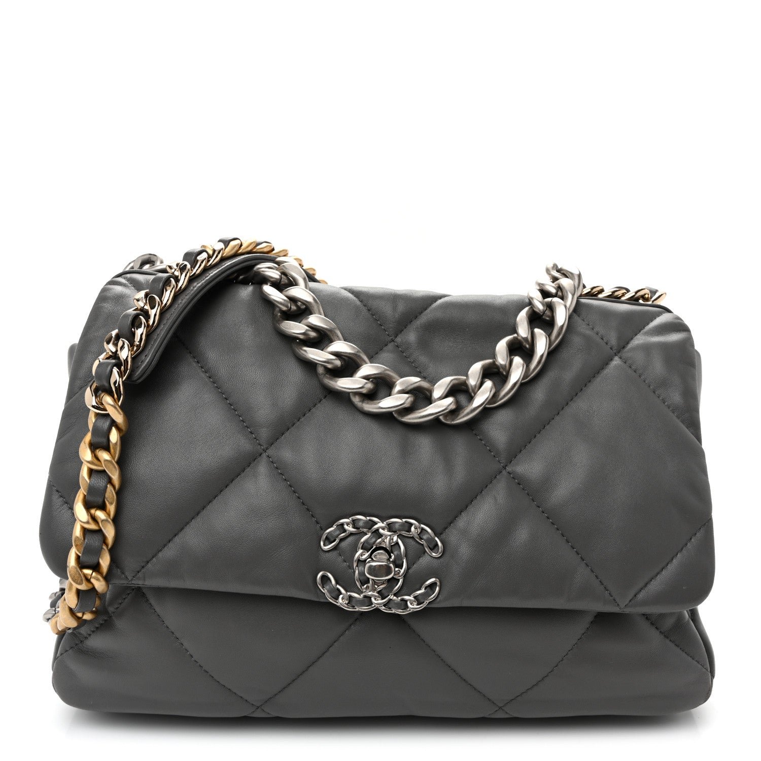 Chanel Lambskin Quilted Large Chanel 19 Flap Dark Grey