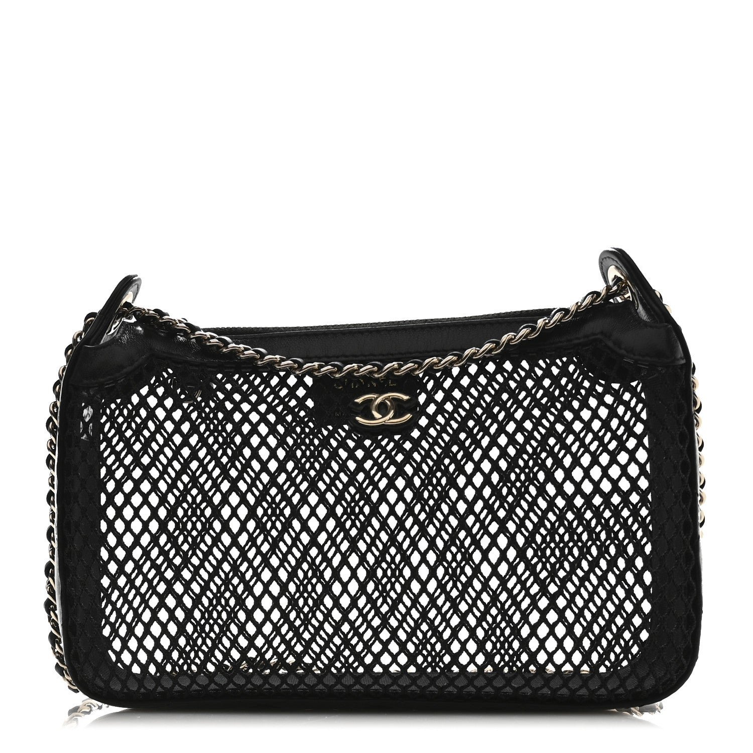 Chanel Mesh Shiny Lambskin Clutch With Chain  Black
