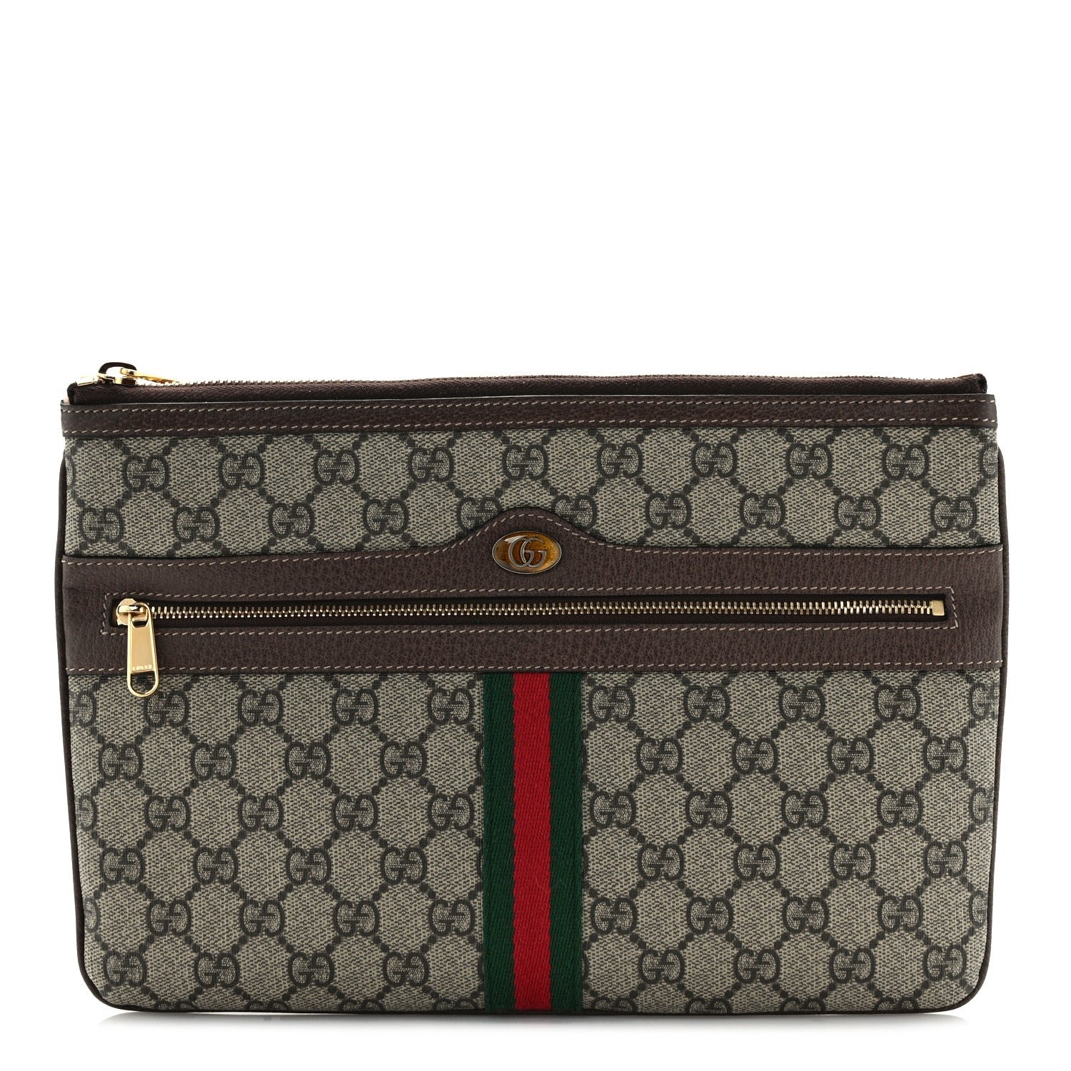 Gucci GG Supreme Monogram Large Ophidia Pouch Clutch Brown