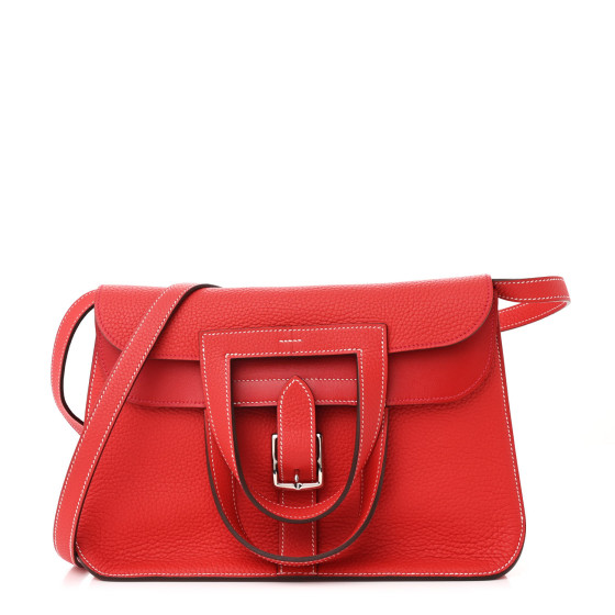 Hermes Taurillon Clemence Verso Halzan 31 GM Rouge Casaque Vermillion
