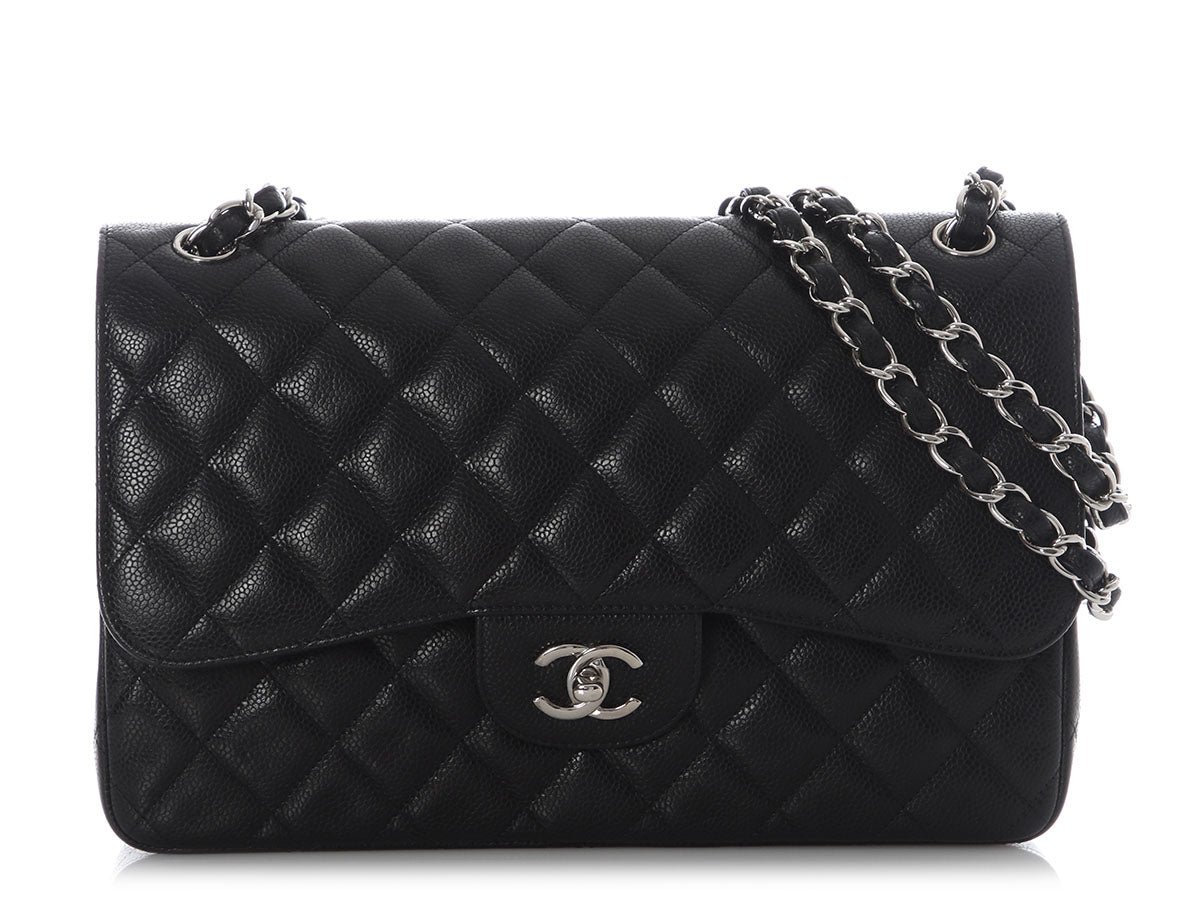 Chanel Jumbo Black Quilted Caviar Classic Double Flap