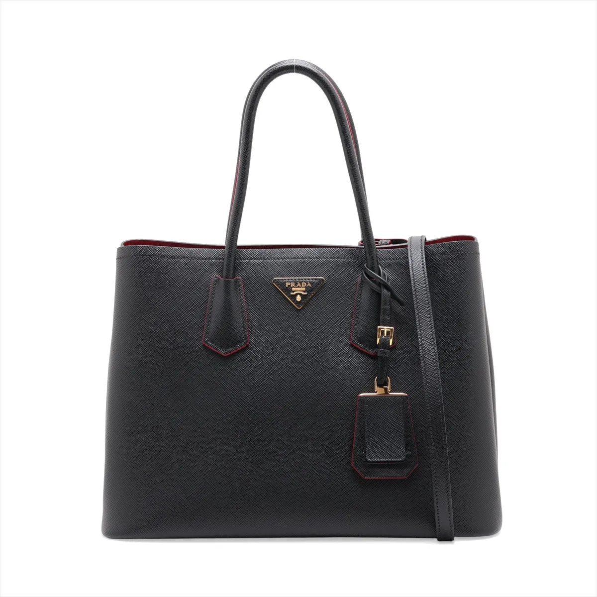 Prada Saffiano Cuir Leather 2 Way Tote Bag Black