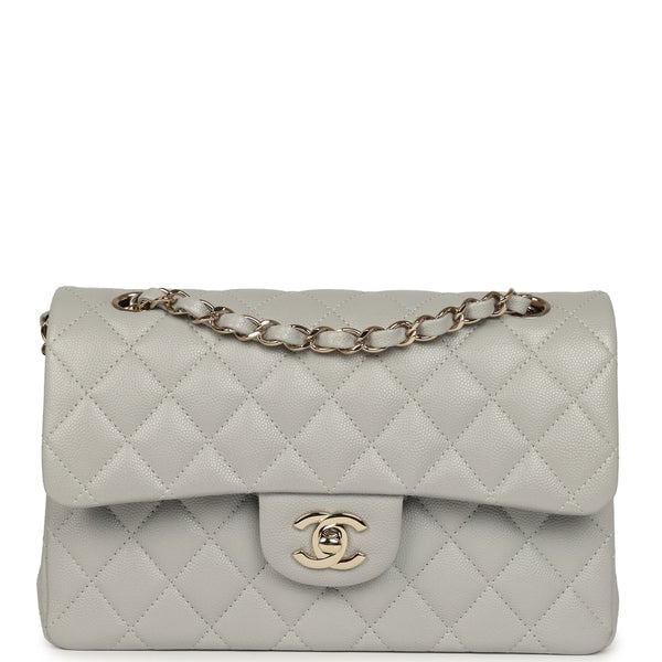 Chanel Small Classic Double Flap Bag Light Grey Caviar Light Gold Hardware