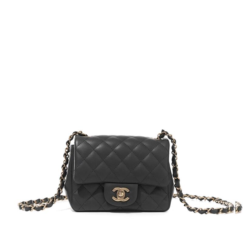 Chanel Grey Quilted Lambskin Classic Flap Mini Square Gold Hardware, 2024
