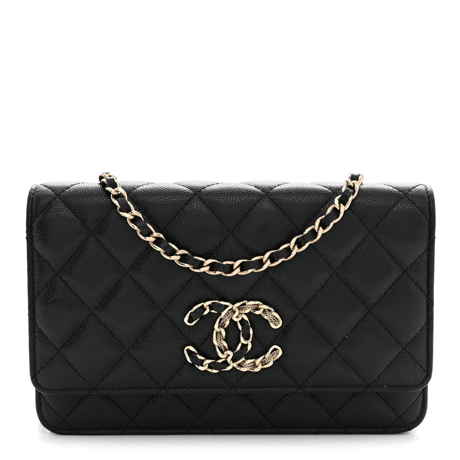 Chanel Caviar Quilted French New Wave Chain CC Wallet On Chain WOC Black